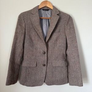 Lands’ End Harris Tweed Wool Blazer Women’s Beige 2-Button Jacket Scottish Wool